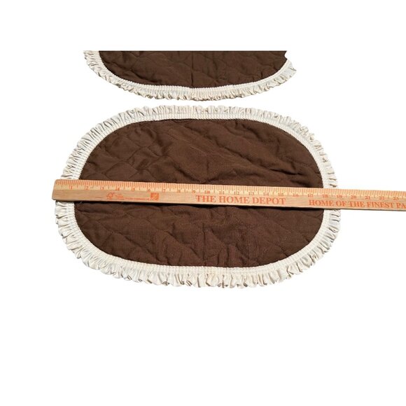 2 VTG Quilted Oval Placemat Reversible Ivory Brown Ruffled Country Table Top - Picture 4 of 4